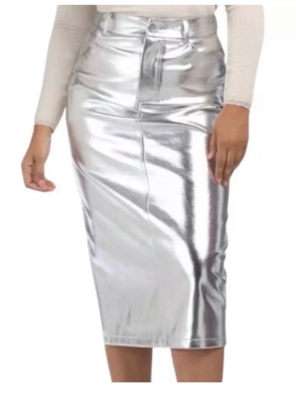 7 For All Mankind Silver Metallic Pencil Skirt